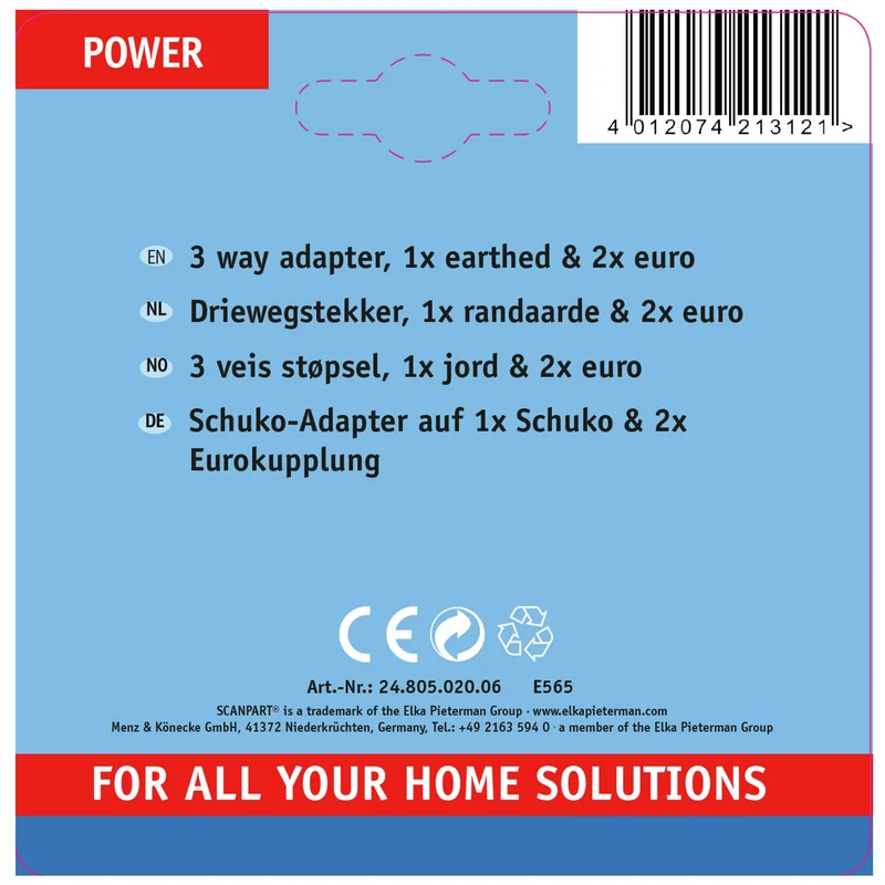 SCANPART - Adaptateur prise - 2 prises UE | 1 prise Euro vers prise UE - Orientation verticale