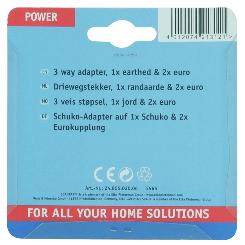 SCANPART - Adaptateur prise - 2 prises UE | 1 prise Euro vers prise UE - Orientation verticale