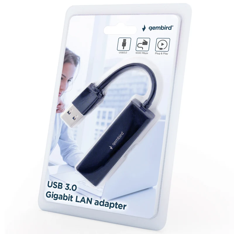 GEMBIRD - UTP - câble adaptateur - USB 3.0 USB-A (Mâle) - RJ45 (Femelle) - 0,1 m