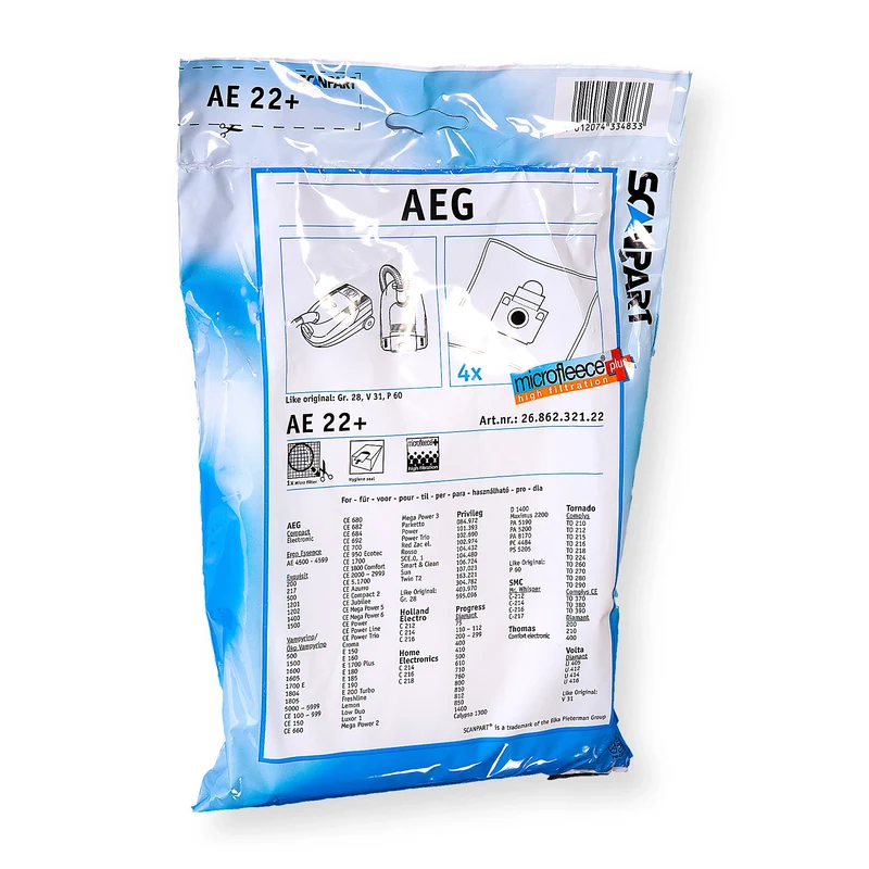 SCANPART AE22+ - 4 Sacs d´aspirateur - 1 Microfiltre - adapté pour AEG GR 28 | GR 28S | V31 | P60