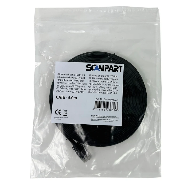 SCANPART - Câble réseau - UTP - Ultra plat RJ45 (Mâle) - RJ45 (Mâle) - 5,0 m
