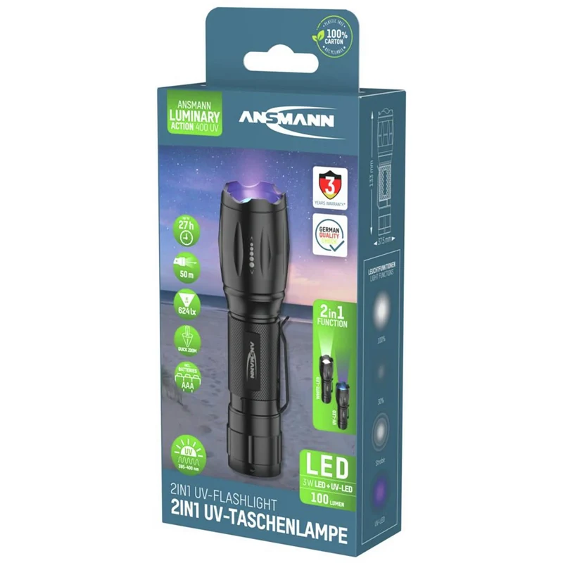ANSMANN - Lampe torche - 100 lumens - Noir - 3 piles AAA