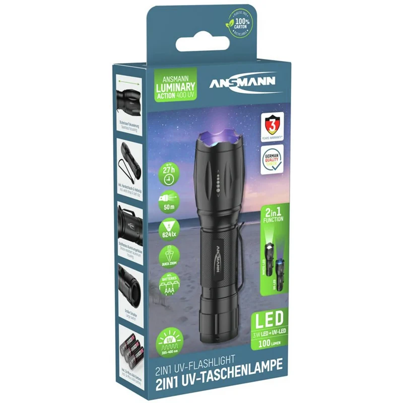 ANSMANN - Lampe torche - 100 lumens - Noir - 3 piles AAA