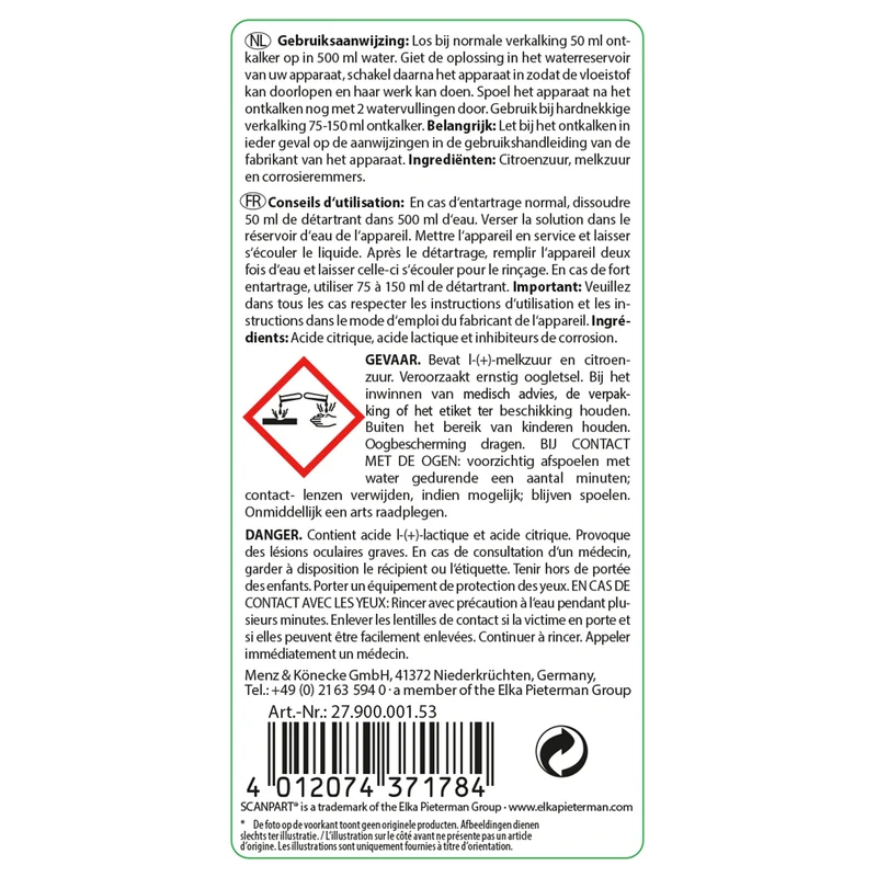 SCANPART - Détartrant - Liquid 250 ml - Applicable to Pad machines
