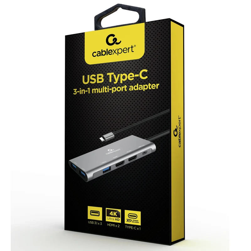 CABLEXPERT - Station d'accueil - USB 3.1|4K|60Hz|Ultra HD|PD USB-C (Mâle) - 3 x USB-A (Femelle) + 2 x HDMI (Femelle) + 1 x USB-C (Femelle) - 0,15 m