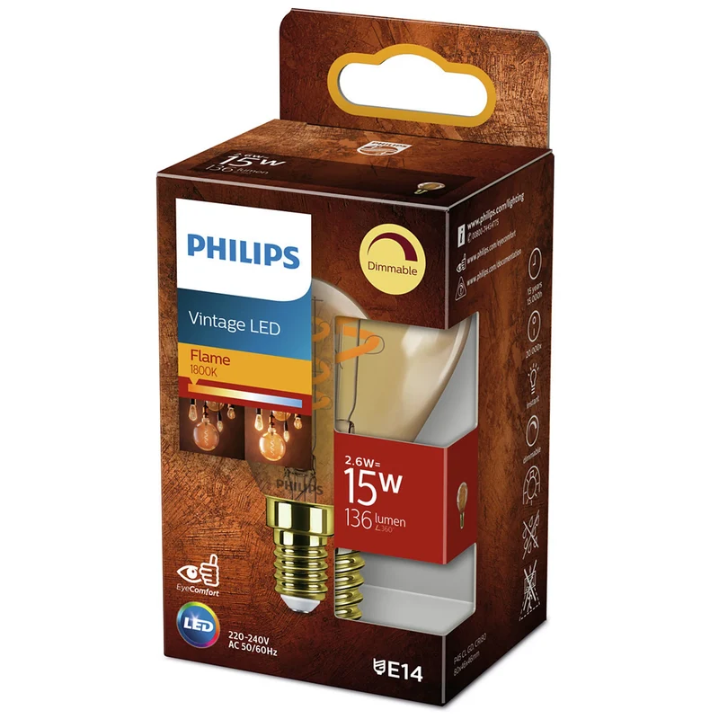 PHILIPS - Vintage Led - E14 - 15 W - 136 Lumen - 1800 K - Flame - Bulb