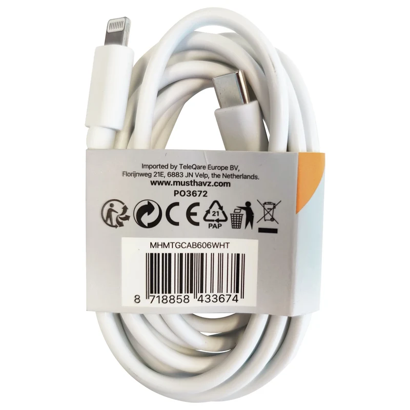 MUSTHAVZ - Câble de chargement et de données - USB 2.0 USB-C (Mâle) - Lightning (Mâle) - 2,0 m