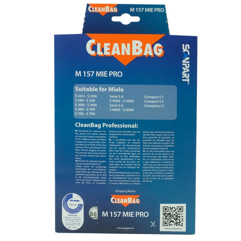 CLEANBAG M157MIE-PRO - 5 Sacs d´aspirateur - 2 Filtres Moteur - adapté pour Miele F / J /M