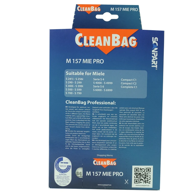 CLEANBAG M157MIE-PRO - 5 Sacs d´aspirateur - 2 Filtres Moteur - adapté pour Miele F / J /M