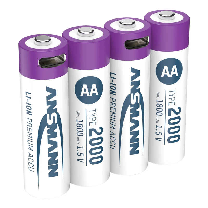ANSMANN Li-Ion - USB-C AA | HR6 - Multipack - 4 Pièces - 1.5 V - 2000 mAh - Rechargeable Batterie