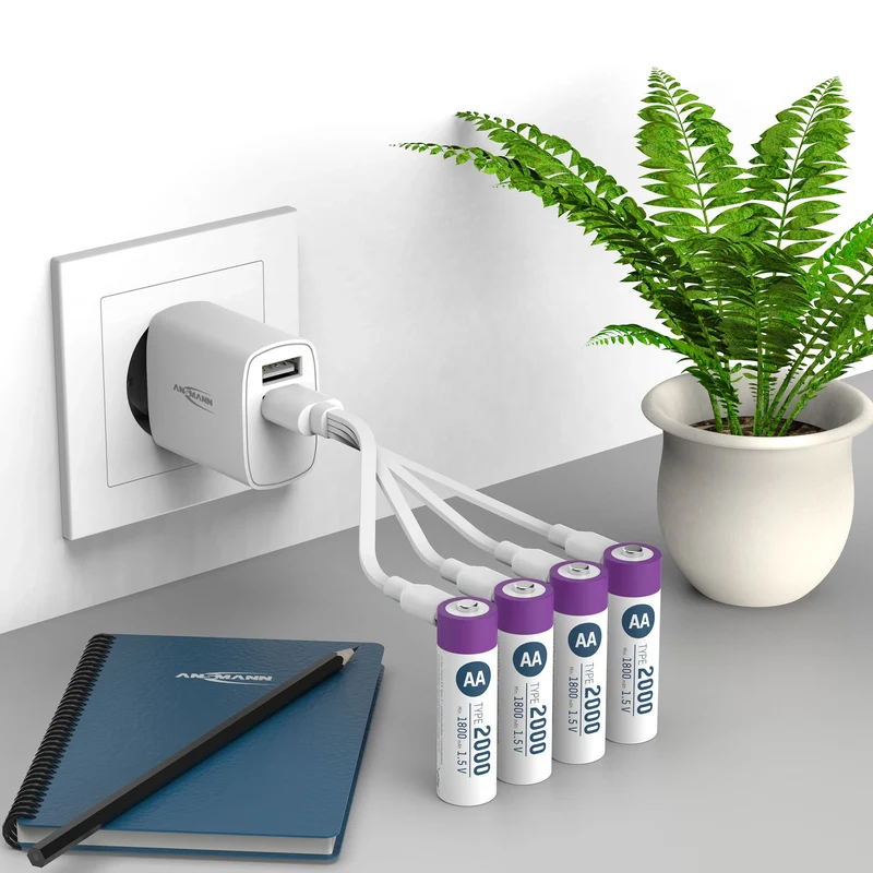 ANSMANN Li-Ion - USB-C AA | HR6 - Multipack - 4 Pièces - 1.5 V - 2000 mAh - Rechargeable Batterie
