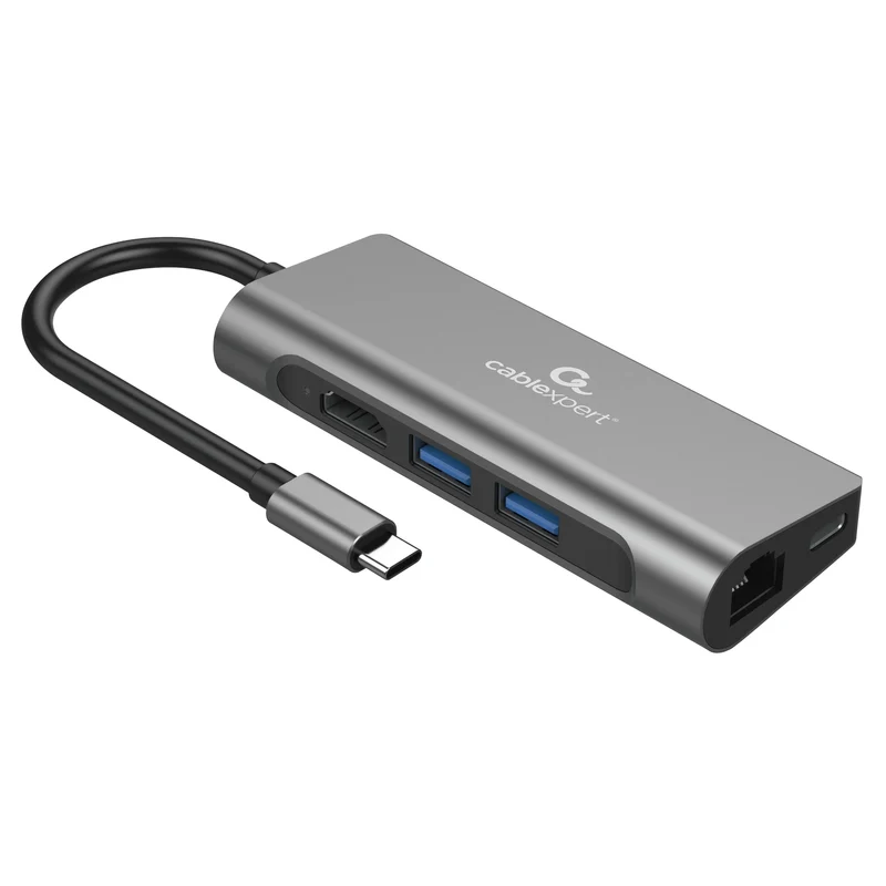 CABLEXPERT - Station d'accueil - USB 3.1|4K|60Hz|Ultra HD|PD USB-C (Mâle) - 2 x USB-A (Femelle) + HDMI (Femelle) + USB-C (Femelle) + RJ45 + Micro-SD + SD - 0,15 m
