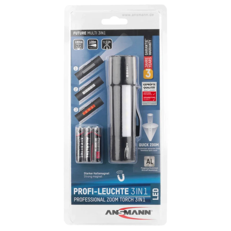 ANSMANN - Lampe torche - Future Multi - 220 lumens - Noir - 3 piles AAA