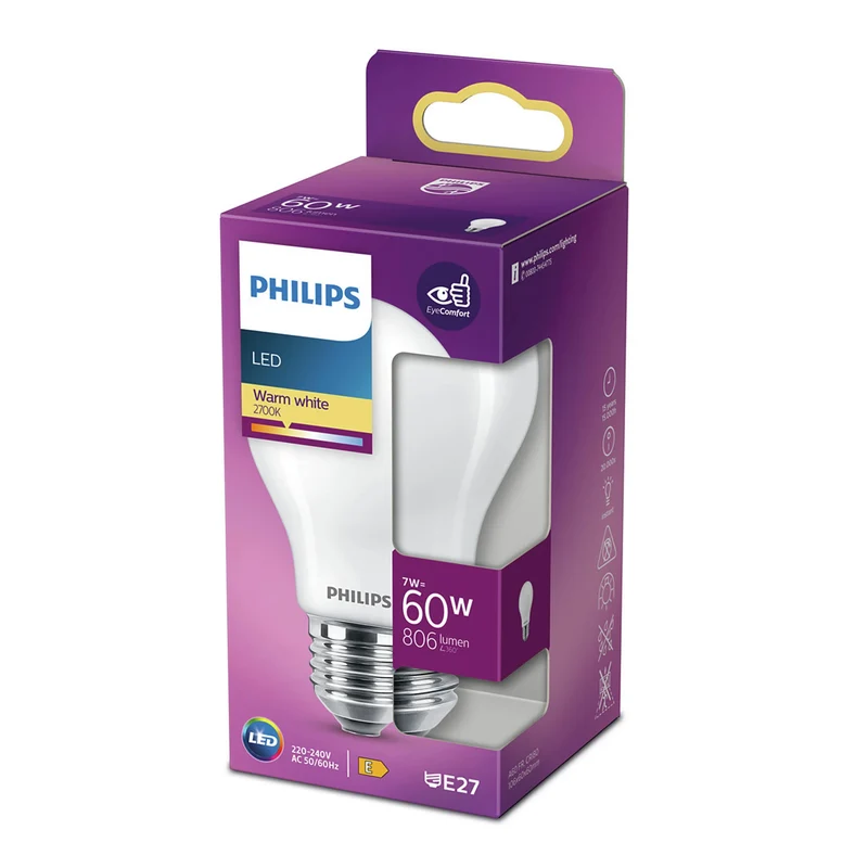 PHILIPS - Light Bulb - E27 - 60 W - 806 Lumen - 2700 K - Frosted - Bulb