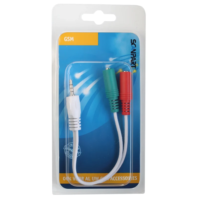 SCANPART - Câble adaptateur - Stéréo|3 broches|4 broches|Casque - Vert|Microphone - Rouge 3.5 mm Jack (Mâle) - 2 x 3.5 mm Jack (Femelle) - 0,2 m