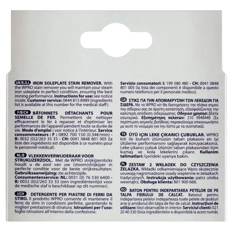 WPRO - Bâtonnet de nettoyage pour fers à vapeur - IRO002 - 2 pièces