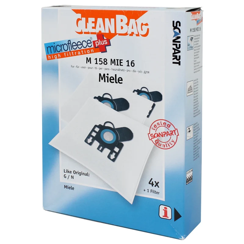 CLEANBAG M158MIE-16 - 4 Sacs d´aspirateur - 1 Microfiltre - adapté pour Miele G / H / N