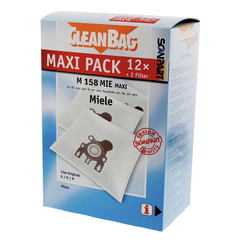 CLEANBAG M158MIE-MAXI - 12 Sacs d´aspirateur - 2 Microfiltres - adapté pour Miele G / H / N