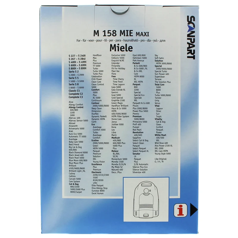CLEANBAG M158MIE-MAXI - 12 Sacs d´aspirateur - 2 Microfiltres - adapté pour Miele G / H / N