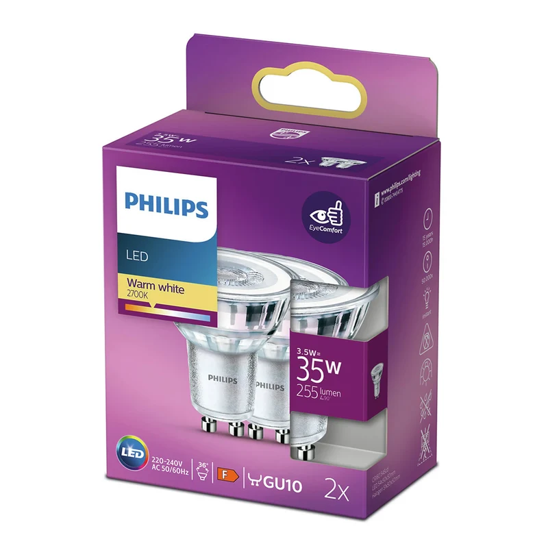 PHILIPS - Reflector Spot - GU10 - 35 W - 255 Lumen - 2700 K - Bright - Reflector Spot - Duo Pack
