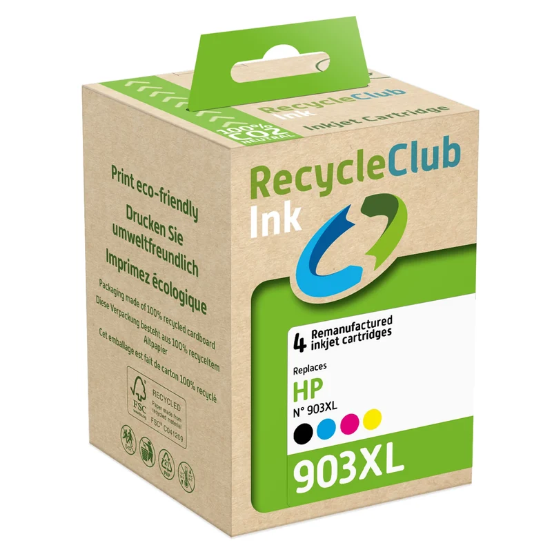 RECYCLECLUB XL Cartouche d'encre 903XL - Multipack - Noir + Bleu + Rouge + Jaune - Remplace HP