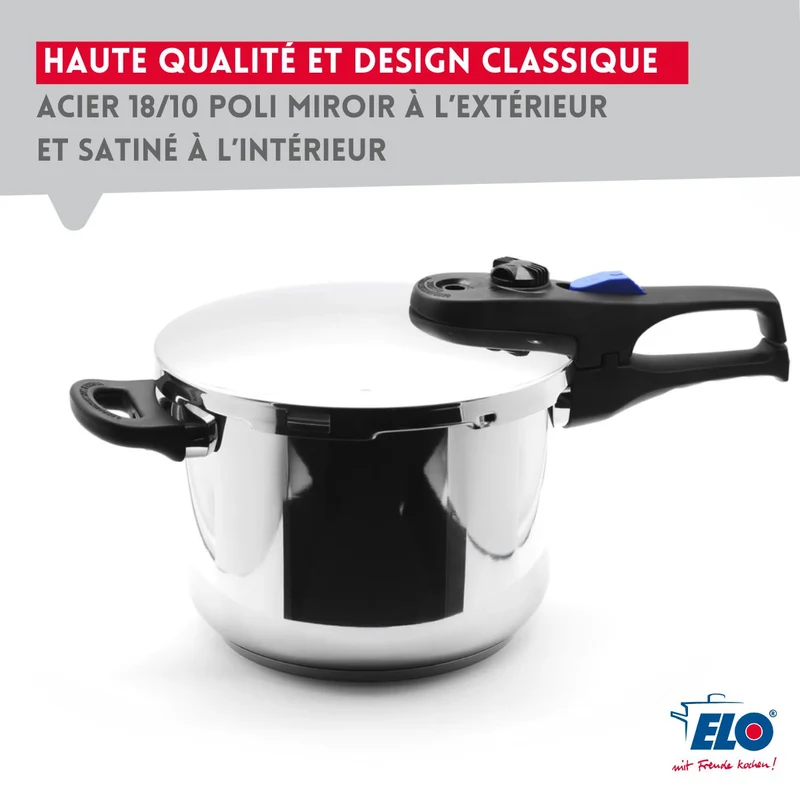 Autocuiseur vapeur en acier inoxydable 18/10 22 cm 3 à 6 litres Elo Praktika Plus XL
