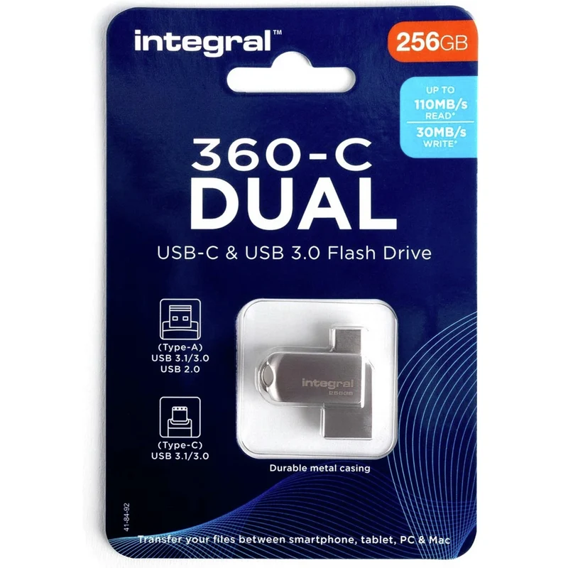 INTEGRAL - Clé USB - 256 GB - Argent - USB-A 3.1/3.0 + USB-C 3.1/3.0