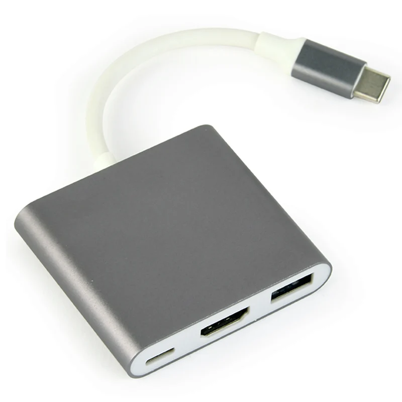 CABLEXPERT - Câble adaptateur - 4K|30Hz USB-C (Mâle) - HDMI (Femelle) + USB-A (Femelle) + USB-C (Femelle) - 0,15 m