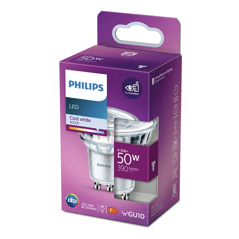 PHILIPS - Reflector Spot - GU10 - 50 W - 390 Lumen - 4000 K - Bright - Reflector Spot - Dimmable