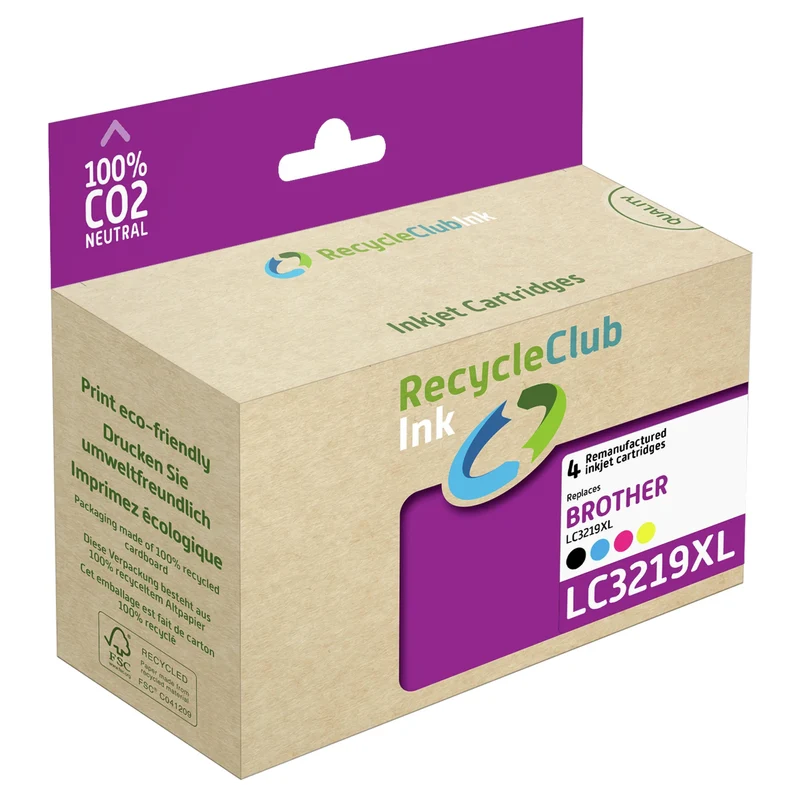 RECYCLECLUB XL Cartouche d'encre LC3219XL - Multipack - Noir + Bleu + Rouge + Jaune - Remplace Brother