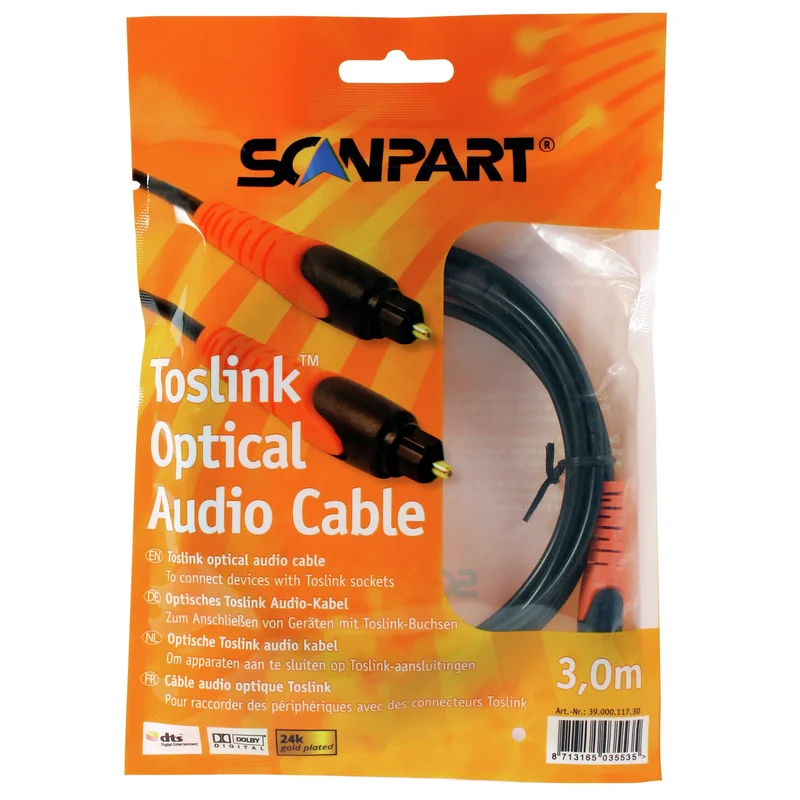 SCANPART - Câble optique - Toslink - Câble audio - Toslink (Mâle) - Toslink (Mâle) - 3,0 m