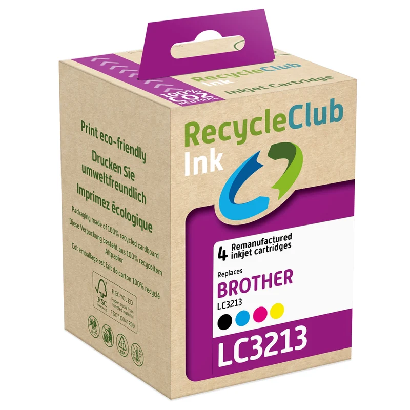RECYCLECLUB XL Cartouche d'encre LC3213 - Multipack - Noir + Bleu + Rouge + Jaune - Remplace Brother