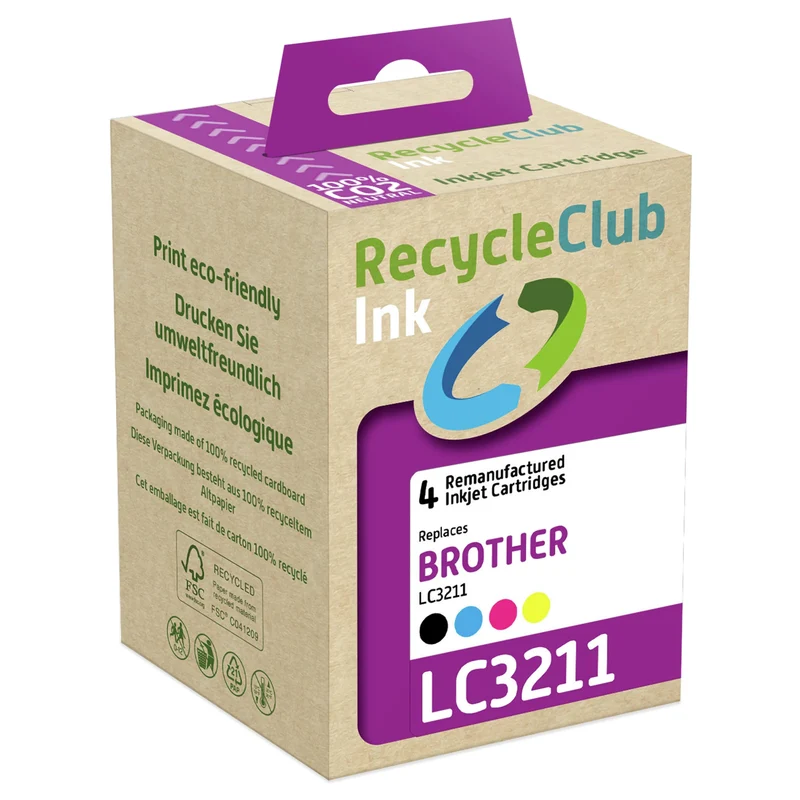 RECYCLECLUB Cartouche d'encre LC3211 - Multipack - Noir + Bleu + Rouge + Jaune - Remplace Brother