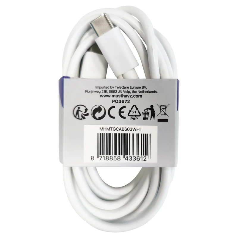 MUSTHAVZ - Câble de chargement et de données - USB 2.0 USB-C (Mâle) - USB-C (Mâle) - 2,0 m