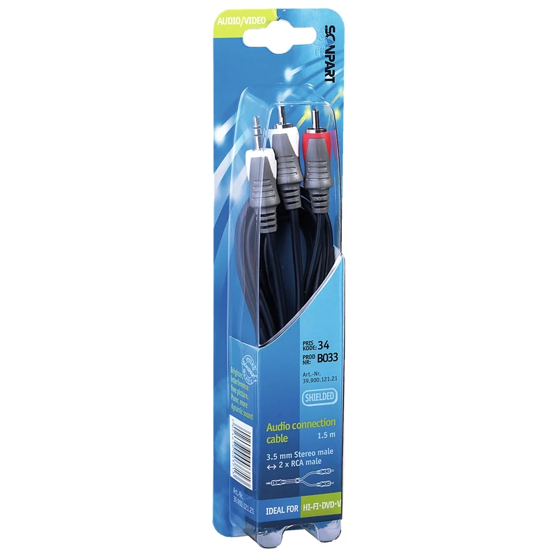 SCANPART - Câble audio - Câble adaptateur - 3.5 mm Jack (Mâle) - 2 x Bouchon Tulipe (Mâle) - 1,5 m