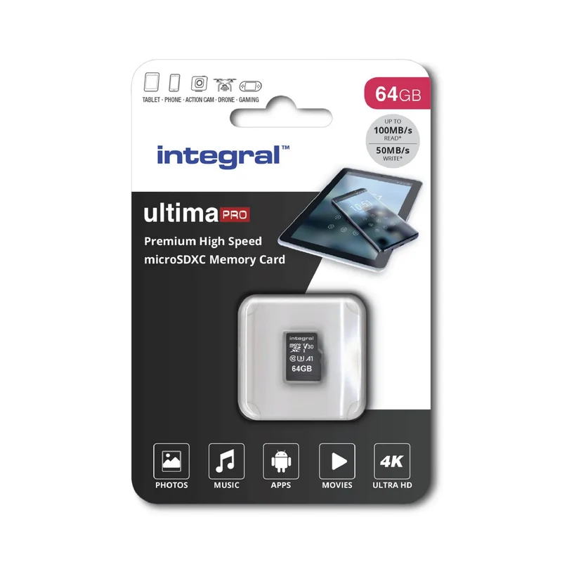 INTEGRAL - Carte mémoire microSD - 64 GB - SDXC - V30
