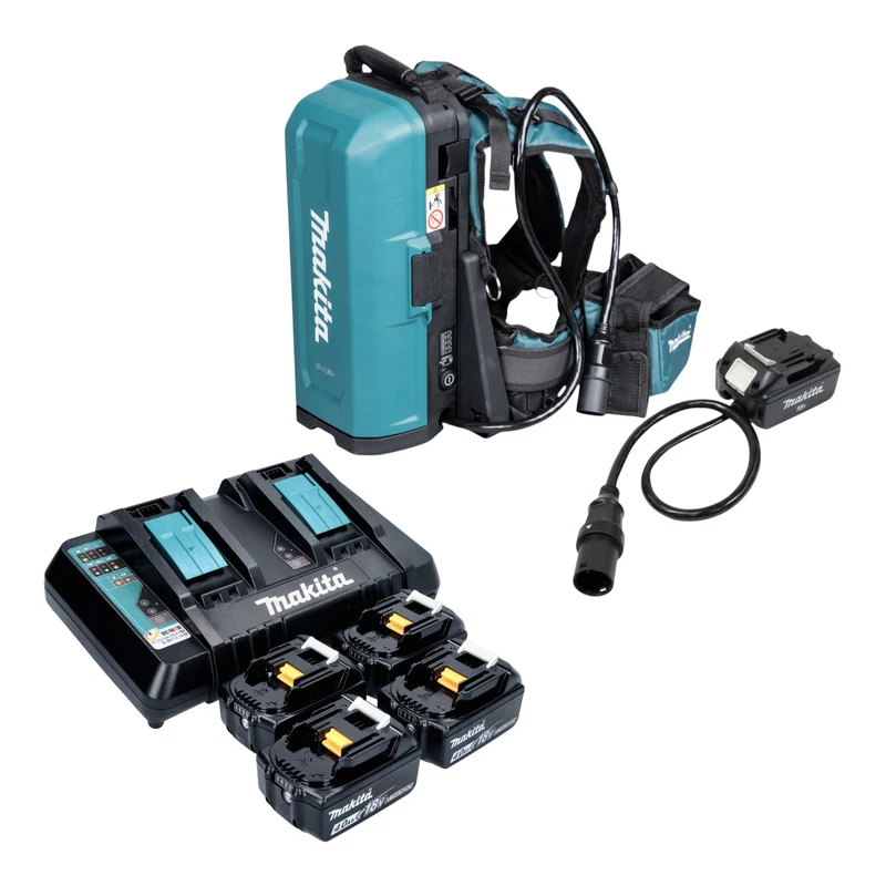 Sac à dos pour batteries Makita PDC 01 36 V (2x 18 V) + adaptateur de batterie 18 V + 4 batteries 4,0 Ah + chargeur
