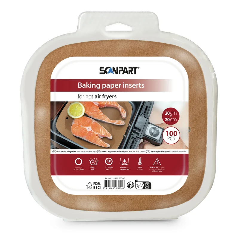 SCANPART - Papier cuisson pour friteuse à air chaud - 100 pièces - 20 cm x 20 cm