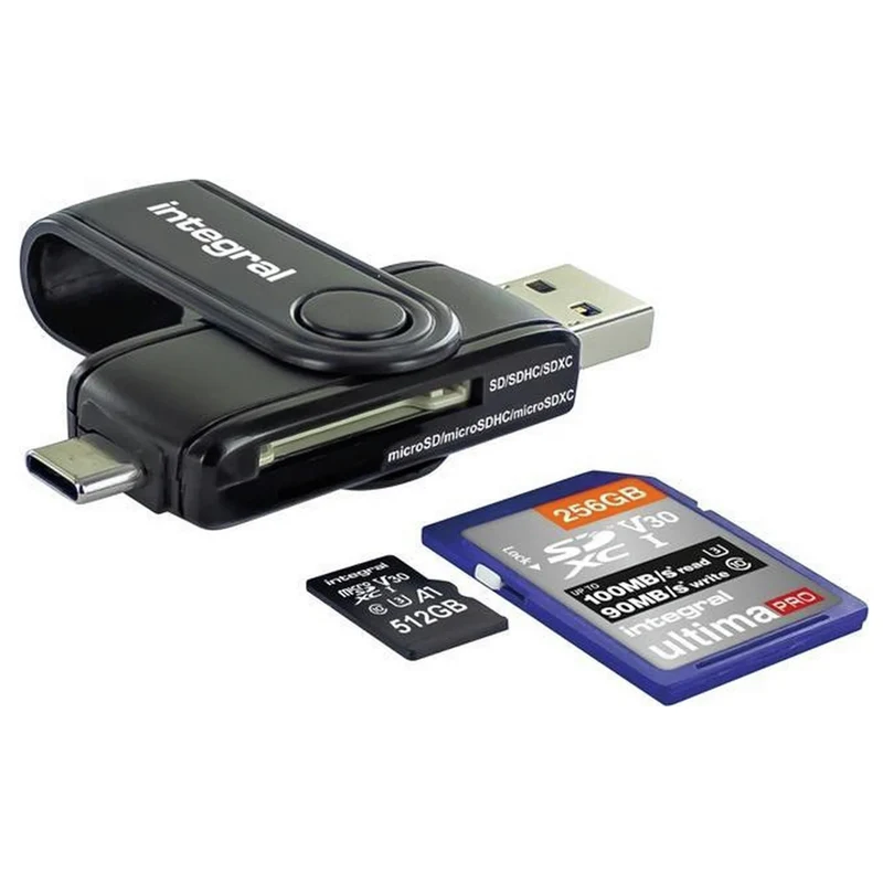 INTEGRAL - Lecteur de carte SD - USB-A / USB-C - Pour carte mémoire SD & carte mémoire microSD