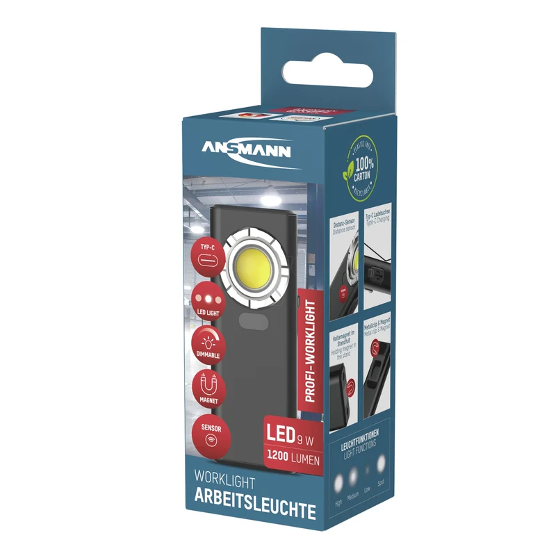 ANSMANN - Lampe torche - Lampe de travail - WL1200R-DS - 1200 lumens - Noire - Rechargeable