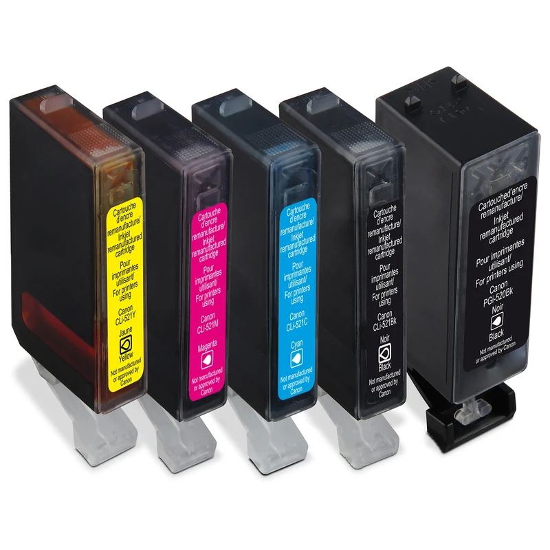 RECYCLECLUB Cartouche d'encre PGI-520 | CLI-521 - Multipack - Noir + Bleu + Rouge + Jaune - Remplace Canon