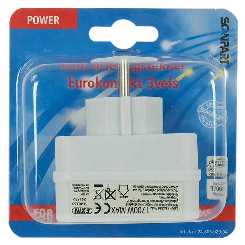 SCANPART - Adaptateur prise - 3 x prise Euro vers prise UE