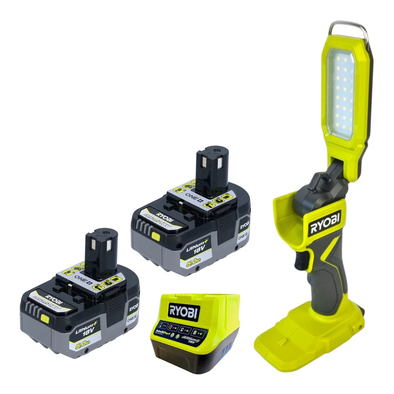 Lampe de chantier sans fil RYOBI RSL18-0 18 V 800 lumens + 2 batteries 5,0 Ah + chargeur