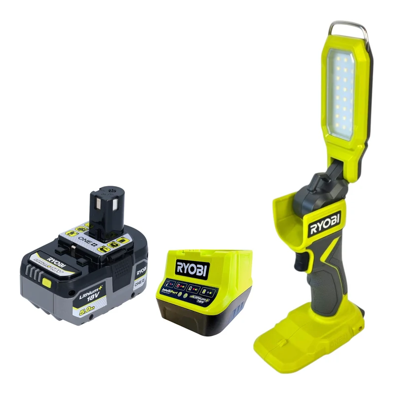Lampe de chantier sans fil RYOBI RSL18-0 18 V 800 lumens + 1 batterie 5,0 Ah + chargeur
