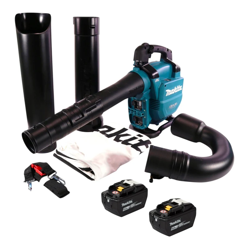 Souffleur/aspirateur à batterie Makita DUB 363 ZV 36 V (2 x 18 V) sans balais + kit d'aspiration + 2 batteries 9,0 Ah - sans chargeur