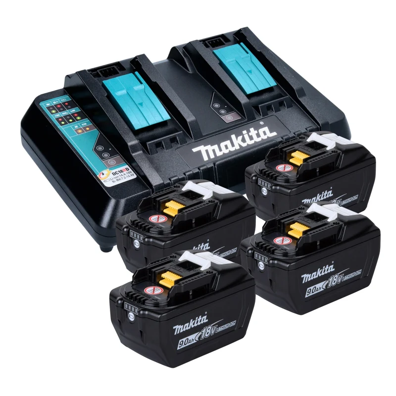Kit Makita Power Source 18 V avec 4 batteries BL 1890 9,0 Ah + double chargeur rapide DC 18 RD