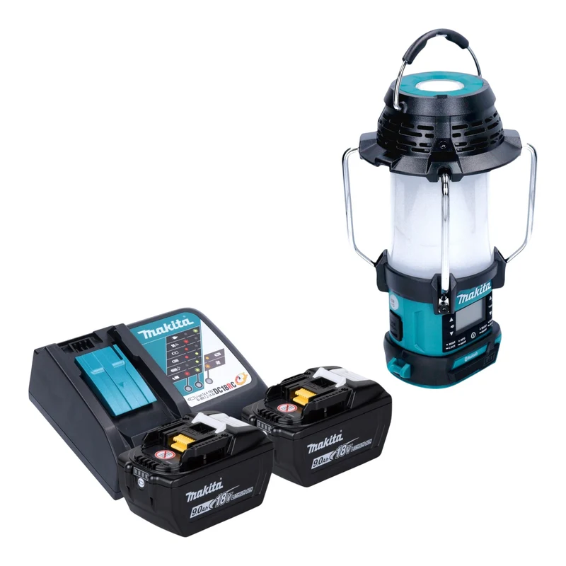 Radio sans fil Makita DMR 056 18 V FM DAB+ avec lanterne et lampe torche 360° IP65 + 2 batteries 9,0 Ah + chargeur