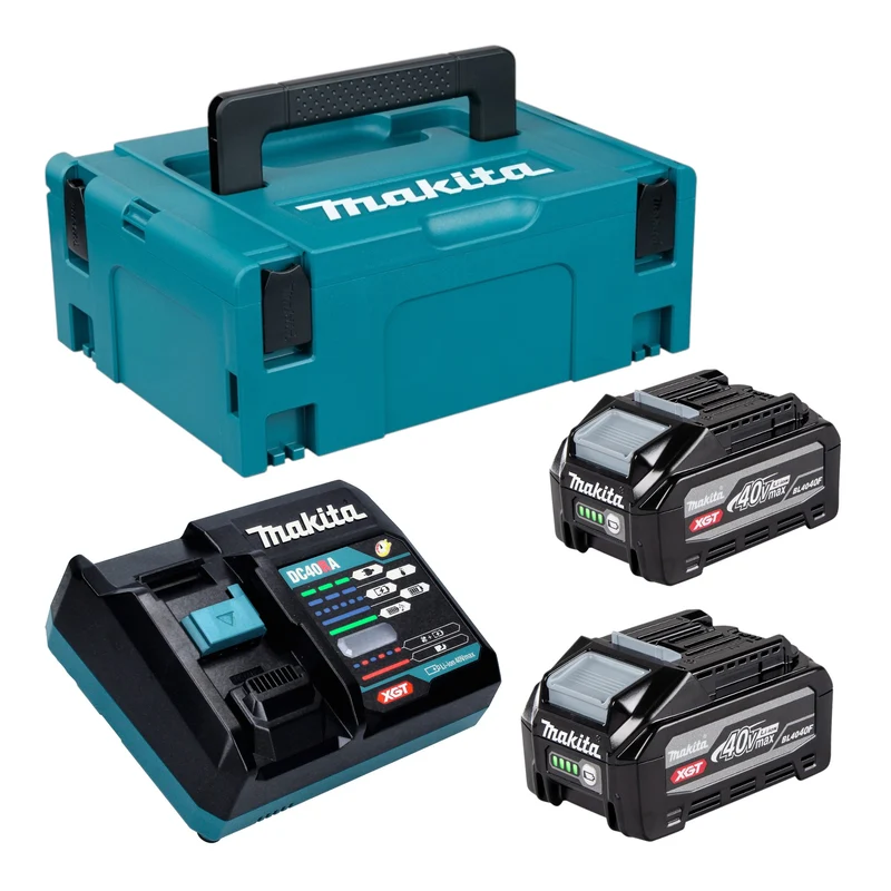 Kit Makita Power Source 2 batteries BL 4040 F 40 V max. 4,0 Ah XGT (2x 1910N6-8) + chargeur DC 40 RA (191E07-8) + Makpac