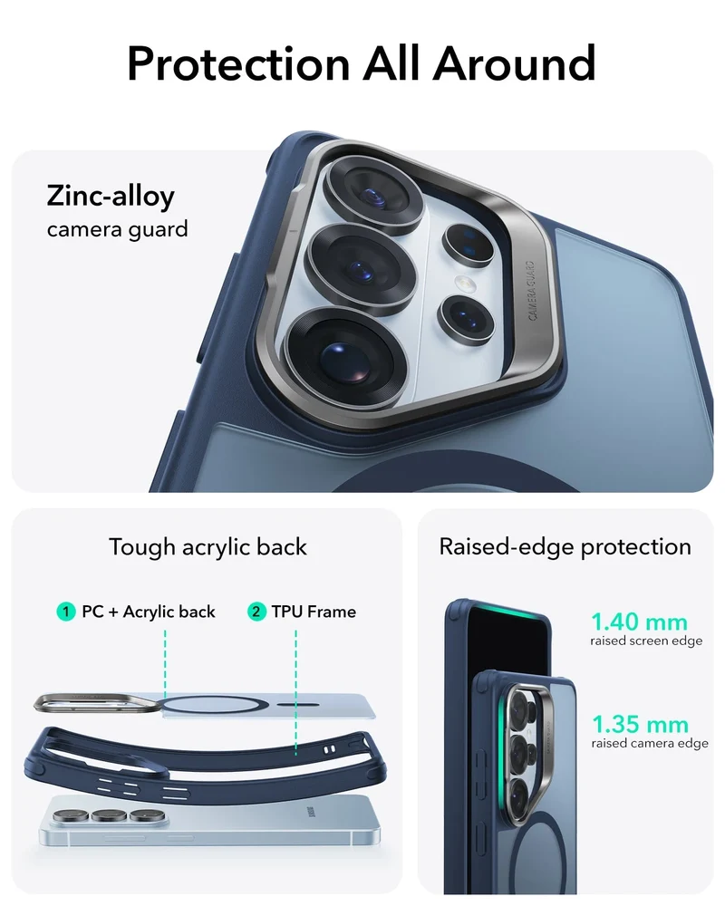 Galaxy S26 Ultra Bundle Classic Hybrid Magnetic Case (Stash Stand) and Armorite® Pro Screen Protector - Frosted Blue