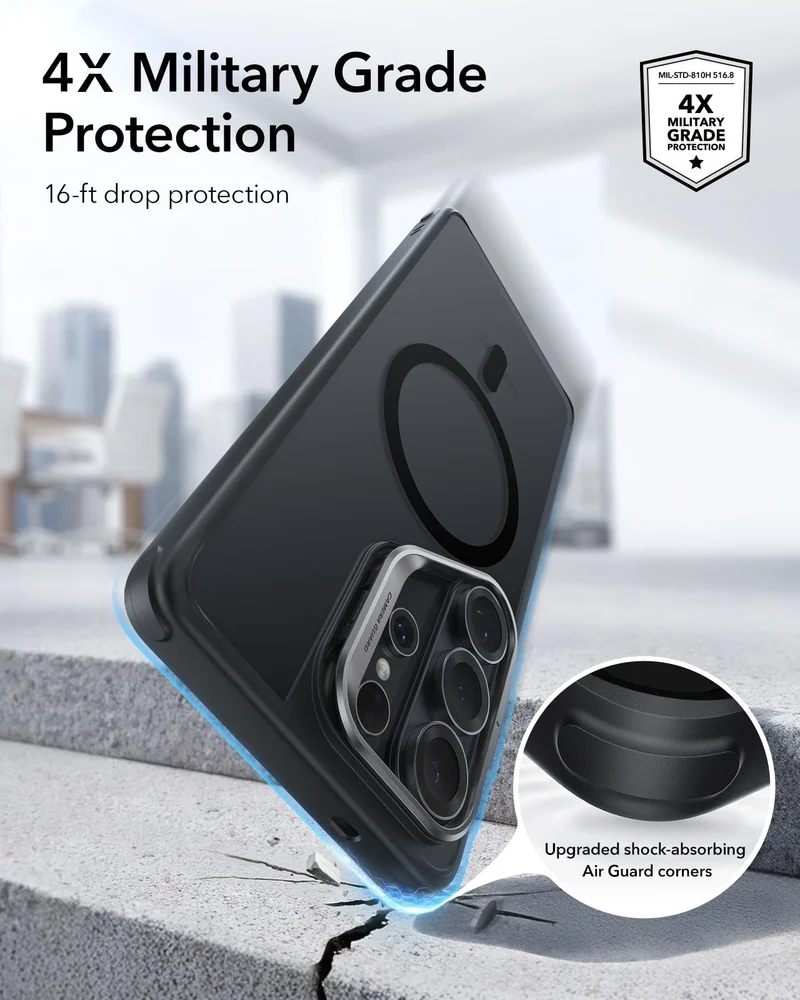 Galaxy S26 Ultra Bundle Classic Hybrid Magnetic Case (Stash Stand) and Armorite® Pro Screen Protector - Frosted Black